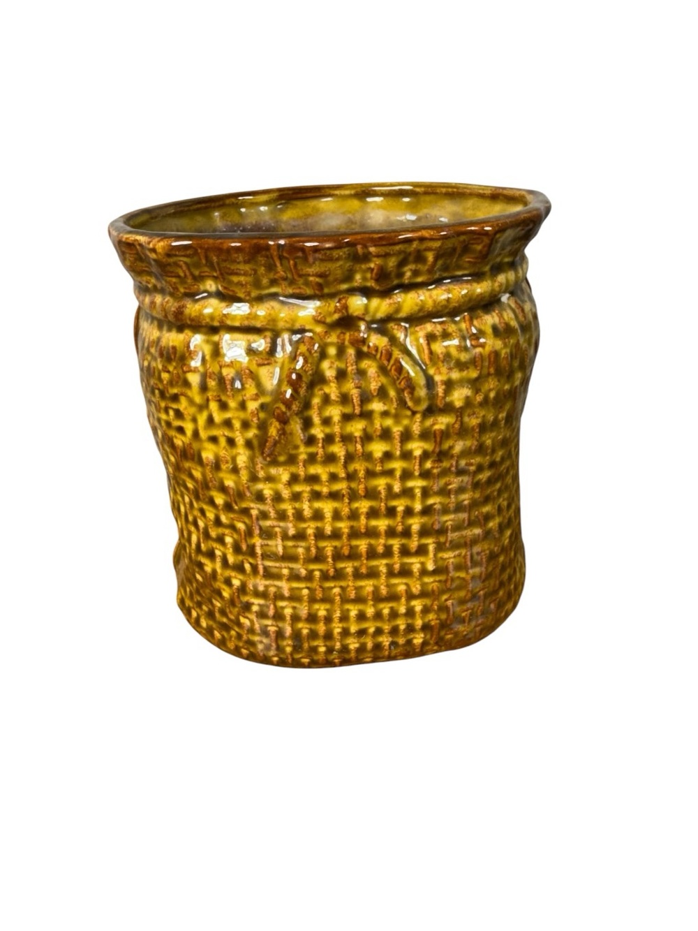 Mccoy Yellow Glazed Basketweave Ceramic Planter